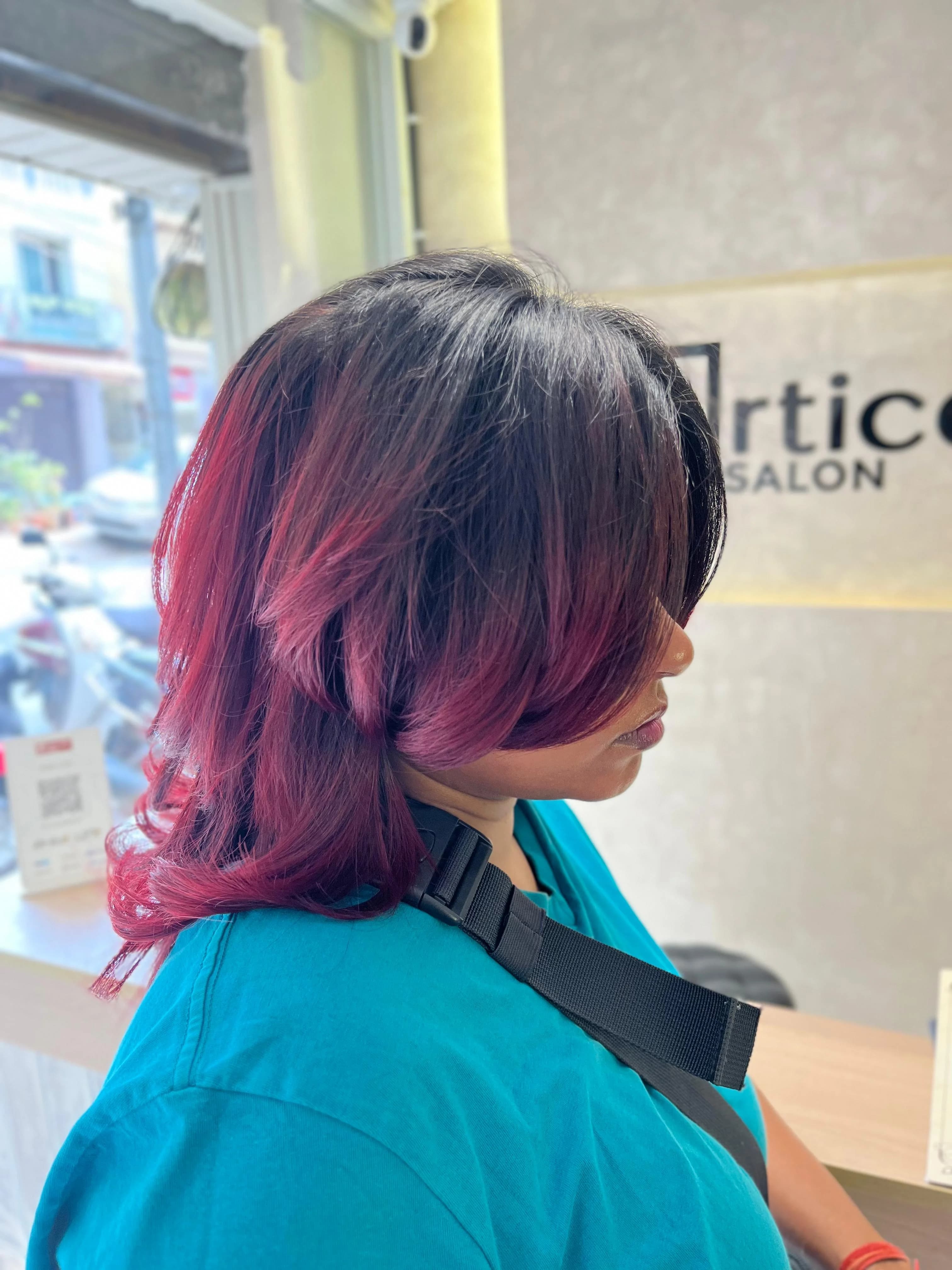 Red magenta hair color at Articery Salon